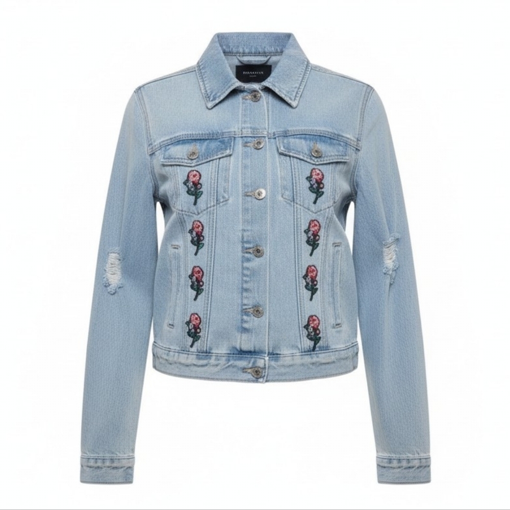 Upcycled denim Jean jacket embroidery bohemian oversized forever21